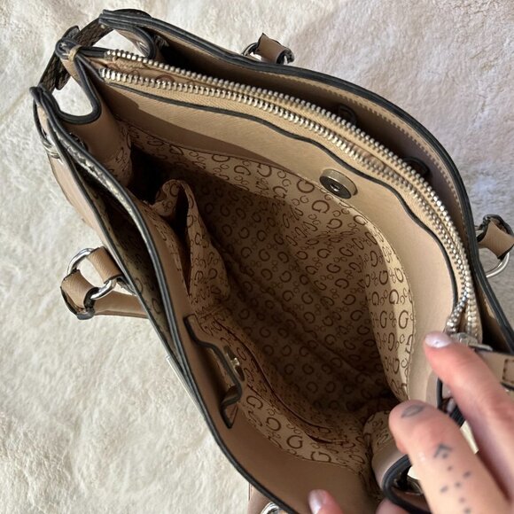 Beige Leather Guess Snakeskin Marysville Tote - Picture 14 of 15